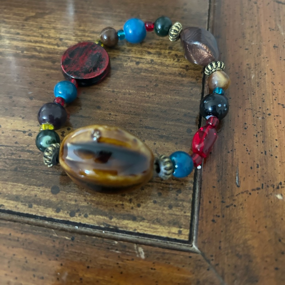 Boho Chic Mixed Media Beaded Stretch Bracelet - Earth Tones